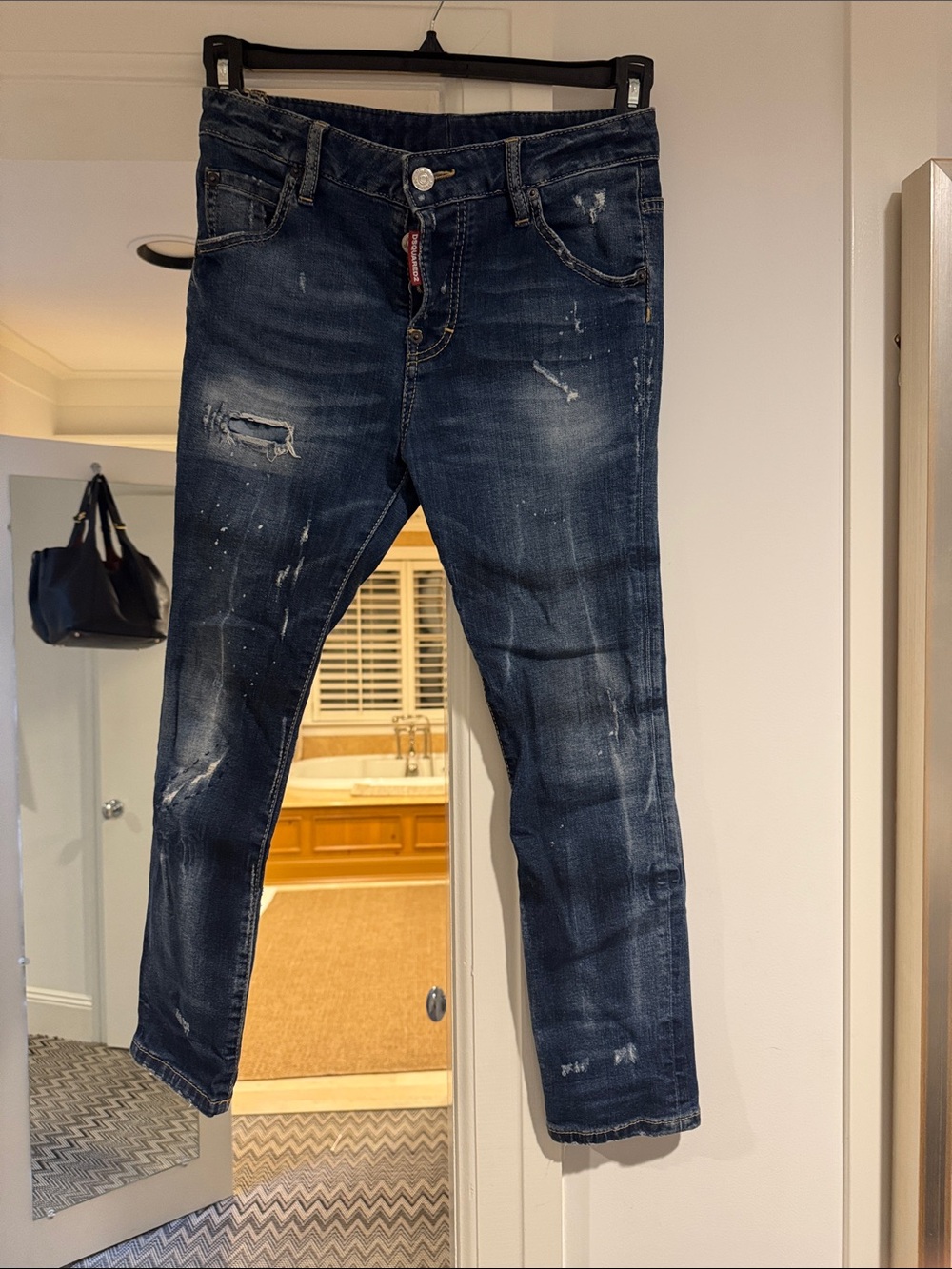 DSQUARED2 Dark Blue Denim Jeans with Red Logo Tab